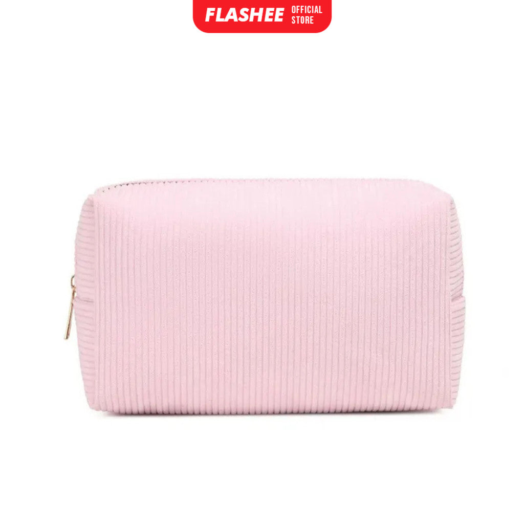 Flashee Kotak Pensil Corduroy Pencil Case Sleting Kapasitas Besar Cosmetic Case