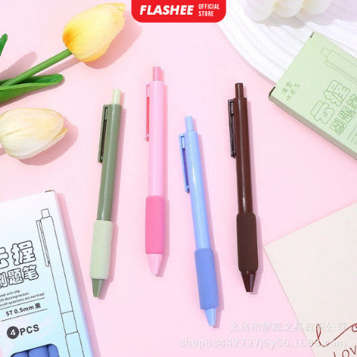 Flashee Pulpen Pastel Motif Polos Set Isi 4pcs Pulpen Gel Mekanik 0.5mm