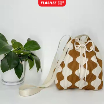 Flashee Totebag Two-Tone Tas Serut Wanita Tas Selempang Fashion Wavy Stylish