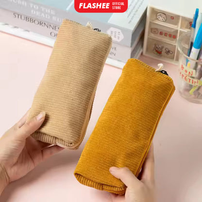 Flashee Tempat Pensil Anak Kotak Pensil Sleting Corduroy Pouch Makeup Aesthetic