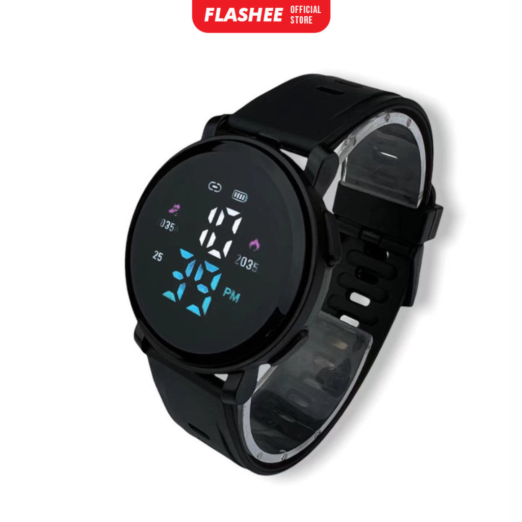 Flashee Jam Tangan Luca Wanita Pria Digital Rubber Bulat LED Watch