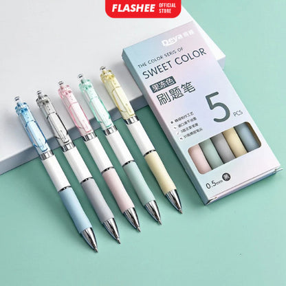 Flashee Pulpen Set Sweet Pastel Collor 0.55mm Pulpen Mekanik Isi 5 Pcs Bolpoin Gel
