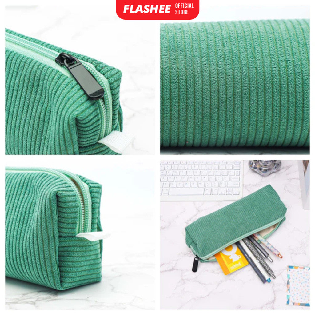 Flashee Tempat Pensil Anak Kotak Pensil Sleting Corduroy Pouch Makeup Aesthetic