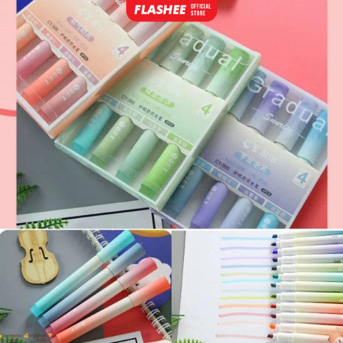 Flashee 1 Set 4pcs Highlighter Stabilo Warna Warni Pastel Spidol Highlighter