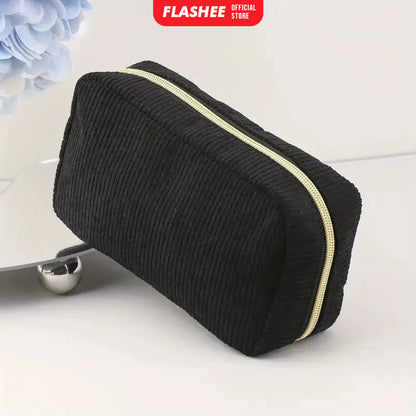 Flashee Kotak Pensil Corduroy Pencil Case Sleting Kapasitas Besar Cosmetic Case