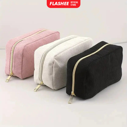 Flashee Kotak Pensil Corduroy Pencil Case Sleting Kapasitas Besar Cosmetic Case