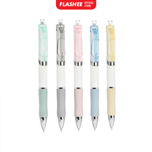 Flashee Set Pulpen Pen Gel Mekanik 5 Pcs Pulpen Rainbow Aesthetic Gel Pen Mekanik Pulpen Tinta Hitam