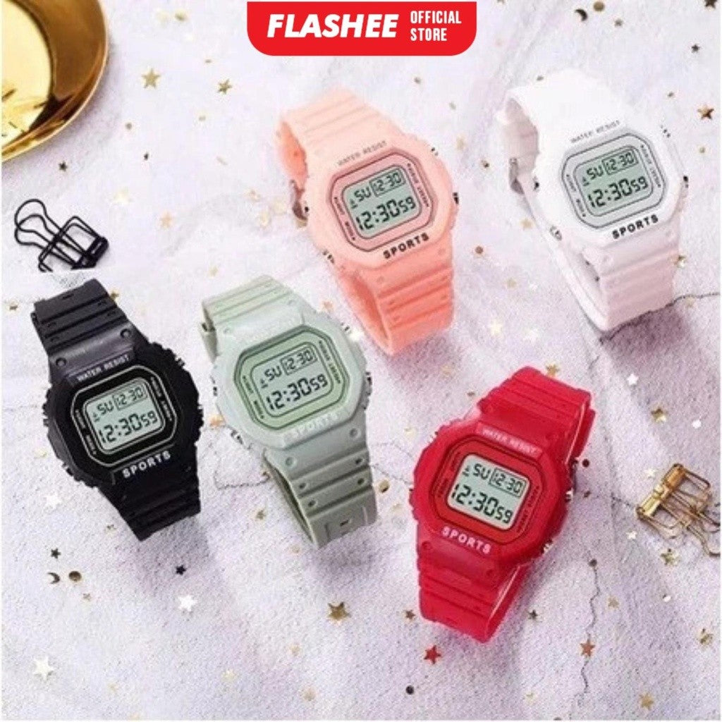Flashee Jam Tangan Linus Digital Rubber Pria Wanita Segi Karet Rubber Sport LED Korea