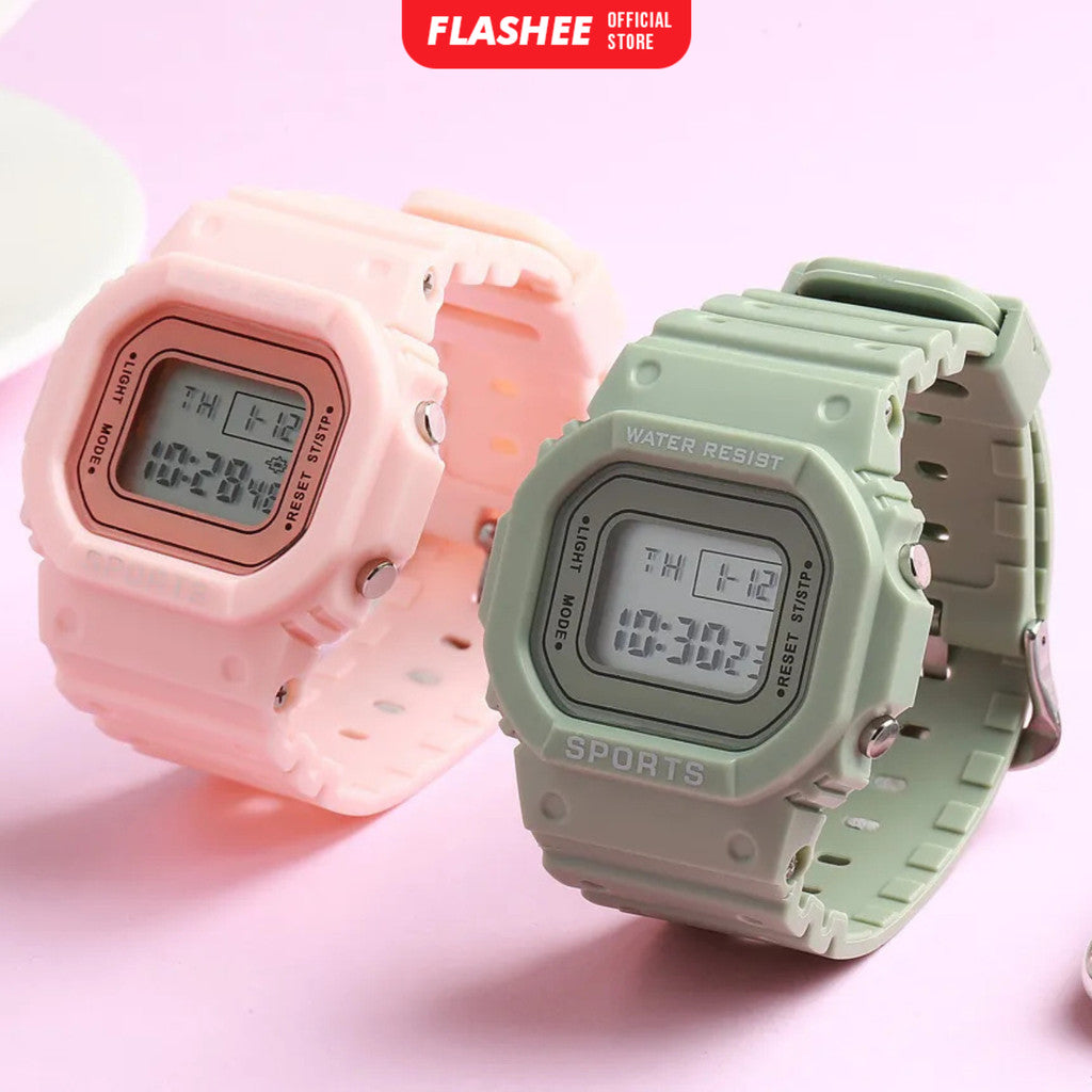 Flashee Jam Tangan Linus Digital Rubber Pria Wanita Segi Karet Rubber Sport LED Korea