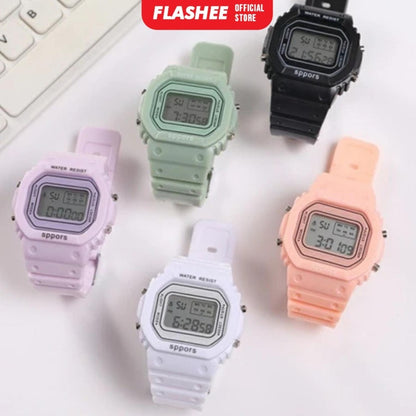 Flashee Jam Tangan Linus Digital Rubber Pria Wanita Segi Karet Rubber Sport LED Korea