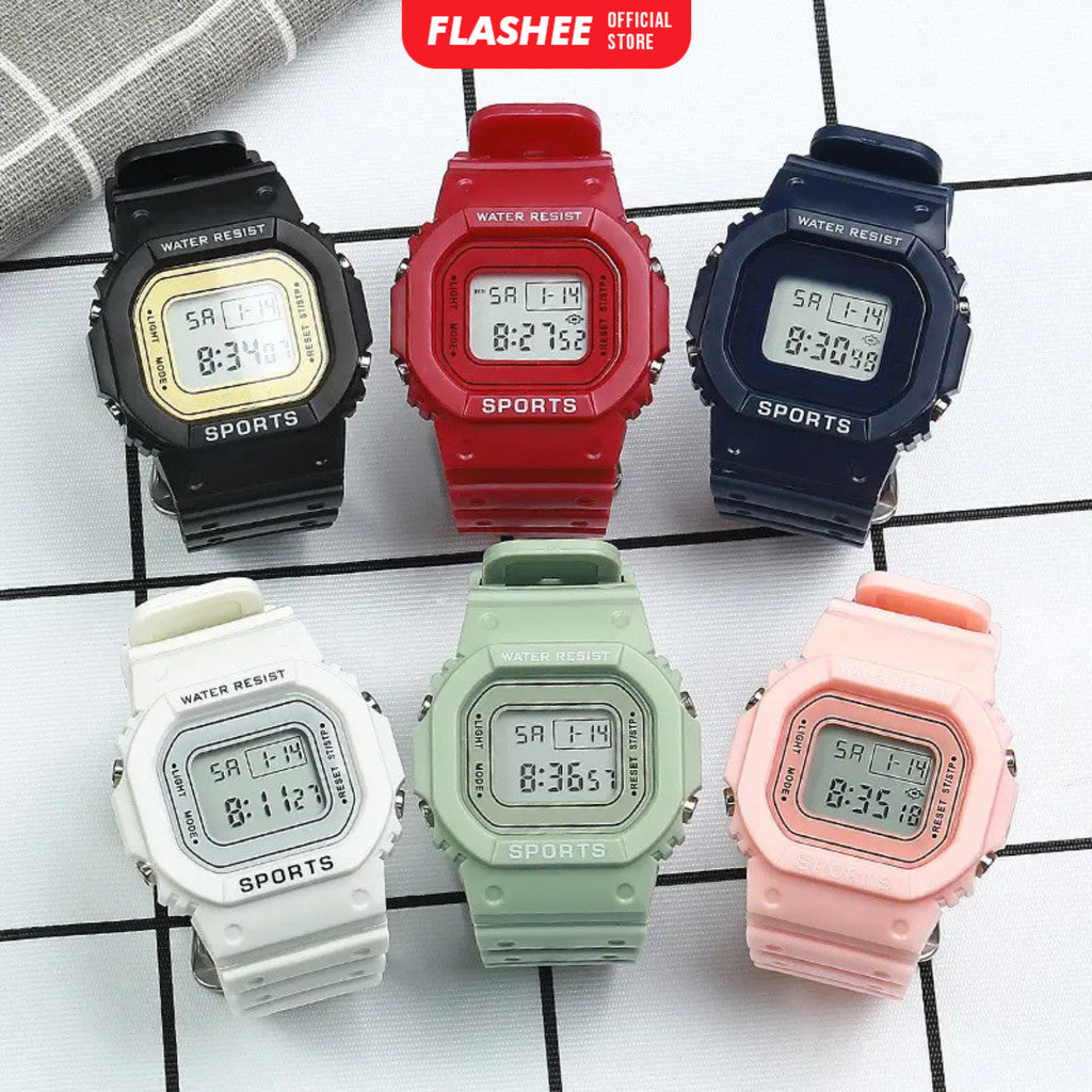 Flashee Jam Tangan Linus Digital Rubber Pria Wanita Segi Karet Rubber Sport LED Korea