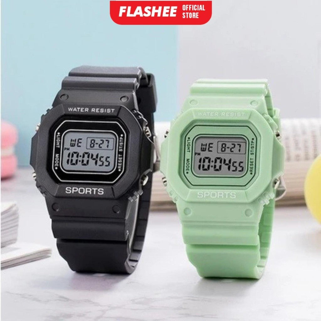 Flashee Jam Tangan Linus Digital Rubber Pria Wanita Segi Karet Rubber Sport LED Korea