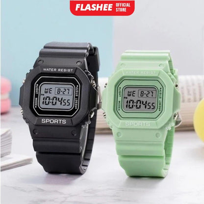 Flashee Jam Tangan Linus Digital Rubber Pria Wanita Segi Karet Rubber Sport LED Korea