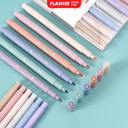 Flashee Spidol Highlighter Round Pastel Colour Pen Journal Marker Pen Alat Tulis Replacement