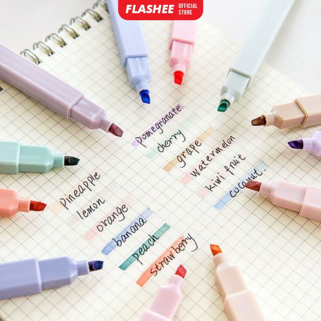 Flashee Highlighter Spidol 6 PCS Highlighter 2 In 1 Double Brush Spidol Warna Pastel
