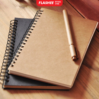 Flashee Notebook A5 Buku Diary Aesthetic Buku Jurnal A5 Vintage Cover Kraft