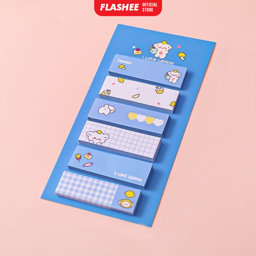 Flashee Sticky Notes Motif Lucu 6 IN 1 Tempelan Kertas Pembatas Buku Cute Memo Mini