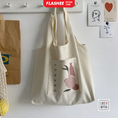 Flashee Big Totebag Kanvas Korean Style Tote Bag Wanita Lucu Tas Kekinian