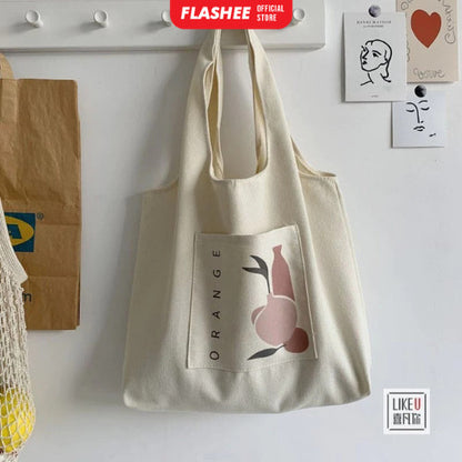 Flashee Big Totebag Kanvas Korean Style Tote Bag Wanita Lucu Tas Kekinian