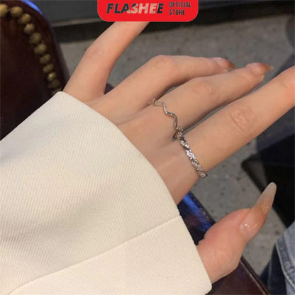 Flashee Set 5 pcs Cincin Titanium Wanita Fashion Cincin Berlian Gelombang Spiral Anti Karat