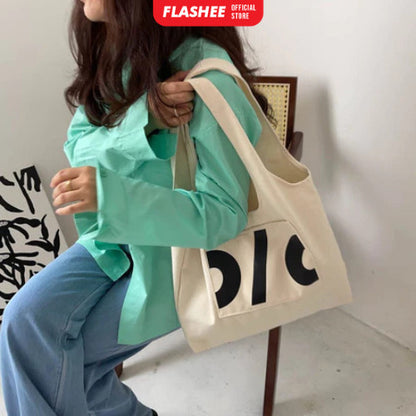 Flashee Big Totebag Kanvas Korean Style Tote Bag Wanita Lucu Tas Kekinian