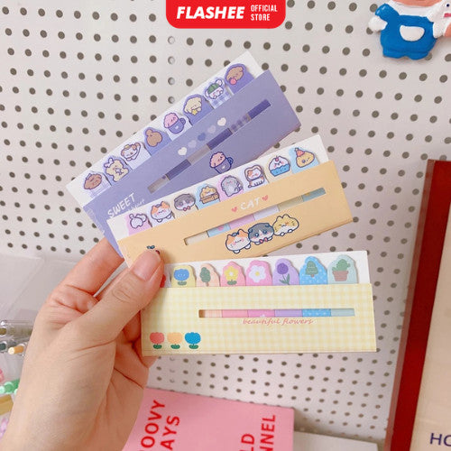 Flashee Sticky Notes Karakter 8IN1 Tempelan Kertas Catatan Pembatas Buku Karakter Penanda Buku