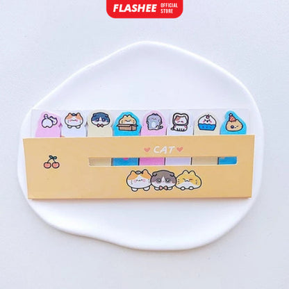 Flashee Sticky Notes Karakter 8IN1 Tempelan Kertas Catatan Pembatas Buku Karakter Penanda Buku
