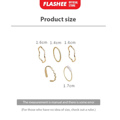 Flashee Set 5 pcs Cincin Titanium Wanita Fashion Cincin Berlian Gelombang Spiral Anti Karat