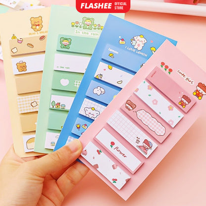 Flashee Sticky Notes Motif Lucu 6 IN 1 Tempelan Kertas Pembatas Buku Cute Memo Mini