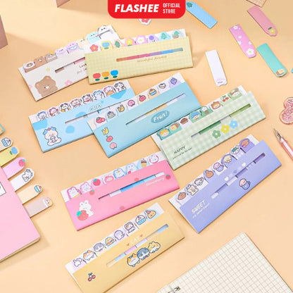 Flashee Sticky Notes Karakter 8IN1 Tempelan Kertas Catatan Pembatas Buku Karakter Penanda Buku