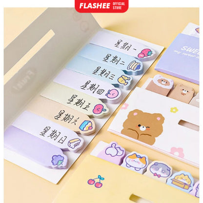 Flashee Sticky Notes Karakter 8IN1 Tempelan Kertas Catatan Pembatas Buku Karakter Penanda Buku