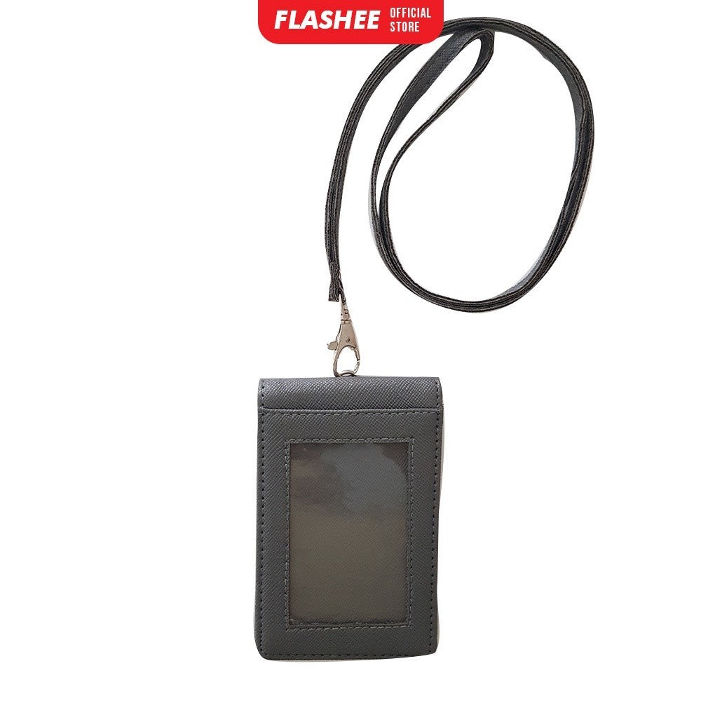 Flashee Lanyard ID Card Holder Harper Lanyard Name Tag Kulit Dua Sisi Bolak Balik Mika Kancing