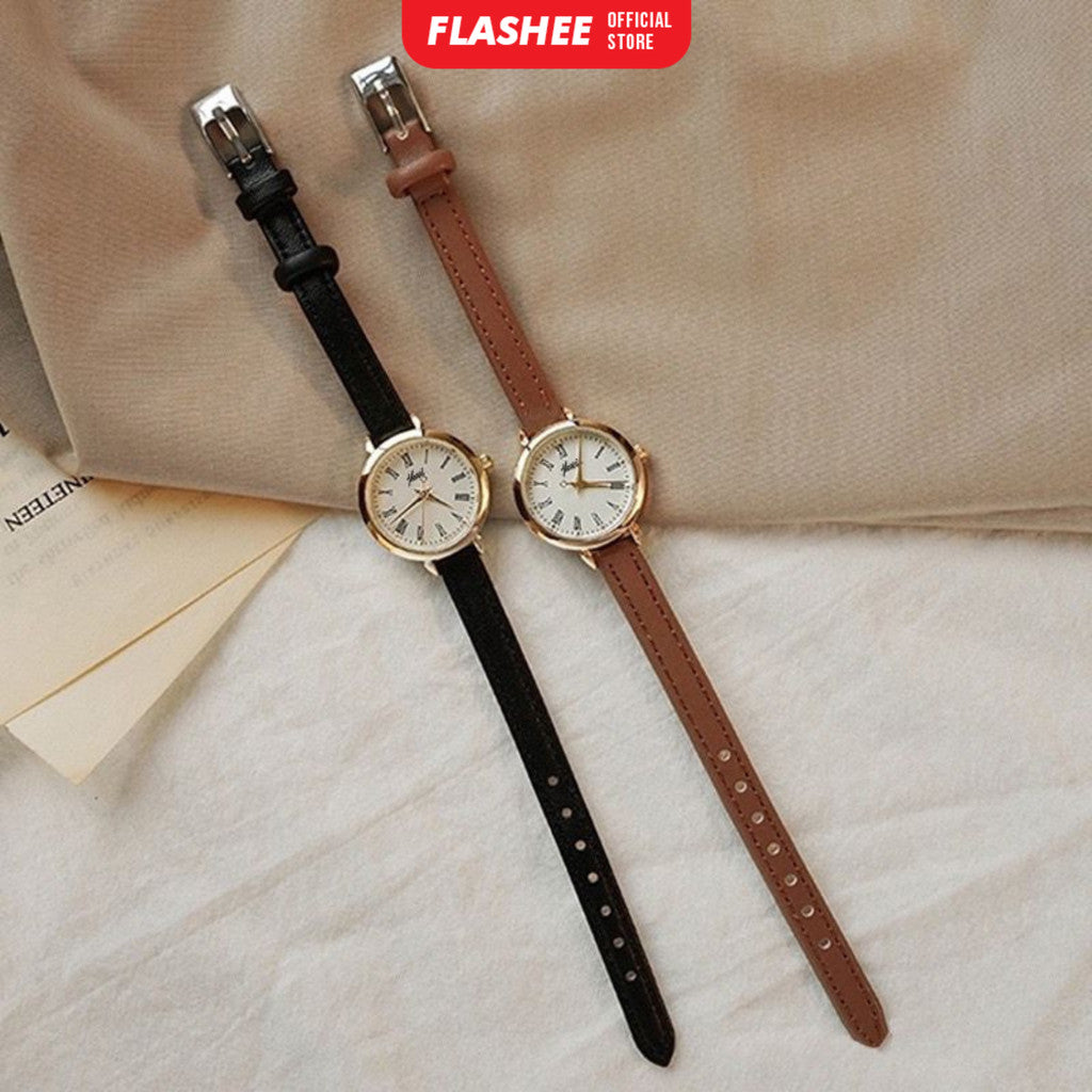Flashee Jam Tangan Anya Casual Wanita Bulat Watch Korean Fashion Jam Tangan Quartz Strap PU