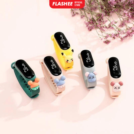 Flashee Jam Tangan Pippa Digital Elektronik Tahan Air Led Rubber Motif Jam Tangan Anak Wanita Laki