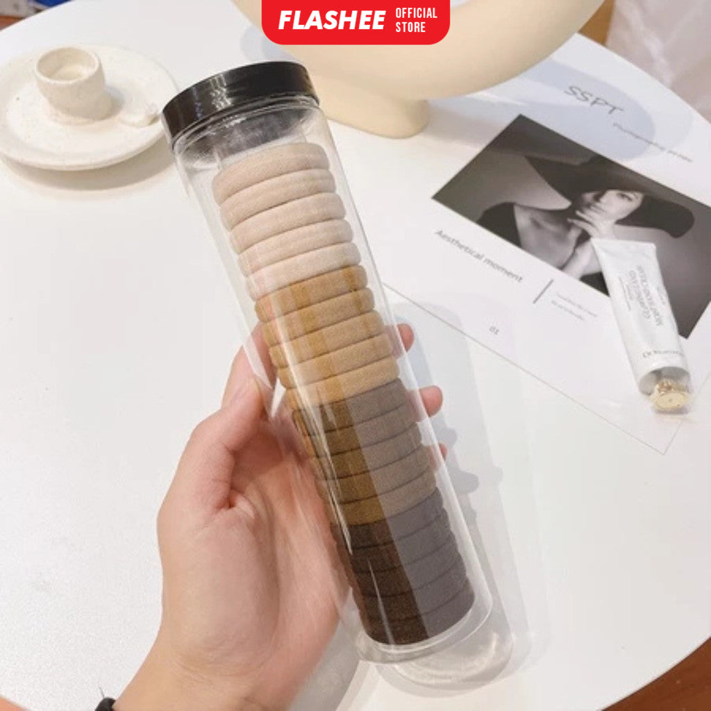 Flashee Ikat Rambut Anak Elastis Isi 20 Pcs Kunciran Wanita Motif Polos Gaya Korea Free Tabung