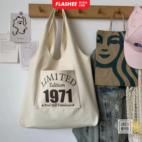Flashee Big Totebag Kanvas Korean Style Tote Bag Wanita Lucu Tas Kekinian