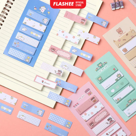 Flashee Sticky Notes Motif Lucu 6 IN 1 Tempelan Kertas Pembatas Buku Cute Memo Mini