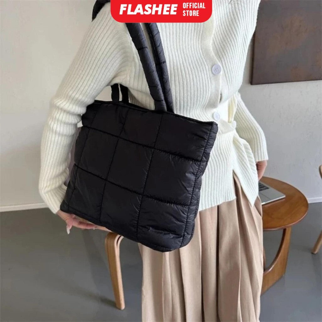 Flashee Puffy Bag Karen Tote Bag Resleting Tas Wanita Tas Laptop Kekinian Tas Kuliah