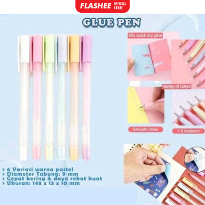 Flashee Pulpen Lem Cair Glue Pen Colour Lem Kertas Cepat Kering Lem Cair Anti Bocor Bentuk Pulpen