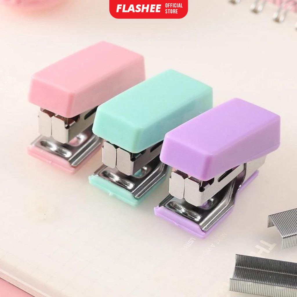 Flashee Stapler Mini Set Macaron Color Staples Kecil Portabel Free Isi Perlengkapan Kantor Mini Staples