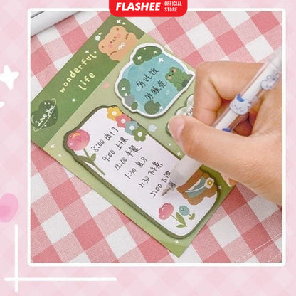 Flashee Sticky Notes Lucu 3 IN 1 Tempelan Kertas Catatan 60 Lembar Pembatas Buku Motif Lucu
