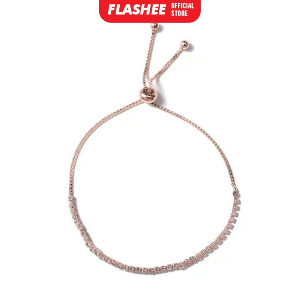 Flashee Gelang Serut Titaniun Perak Zirkon Gelang Liontin Korea Fashion
