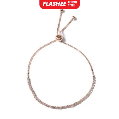 Flashee Gelang Serut Titaniun Perak Zirkon Gelang Liontin Korea Fashion