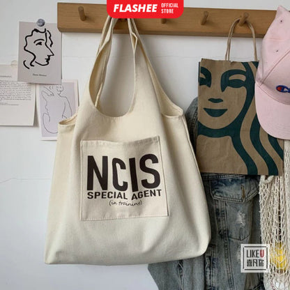 Flashee Big Totebag Kanvas Korean Style Tote Bag Wanita Lucu Tas Kekinian
