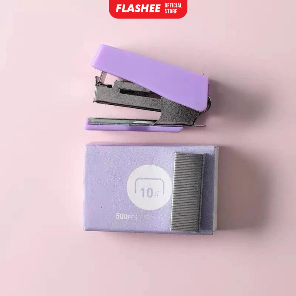 Flashee Stapler Mini Set Macaron Color Staples Kecil Portabel Free Isi Perlengkapan Kantor Mini Staples