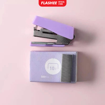 Flashee Stapler Mini Set Macaron Color Staples Kecil Portabel Free Isi Perlengkapan Kantor Mini Staples