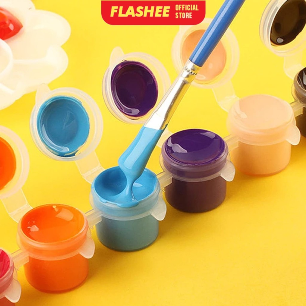 Flashee 1 Set Cat Lukis Akrilik Mini Ukuran 3 ml 12 Warna Cat Akrilik Kanvas Lukisan Kanvas