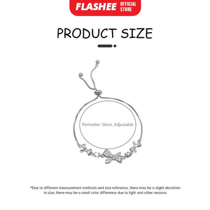Flashee Gelang Serut Titaniun Perak Zirkon Gelang Liontin Korea Fashion