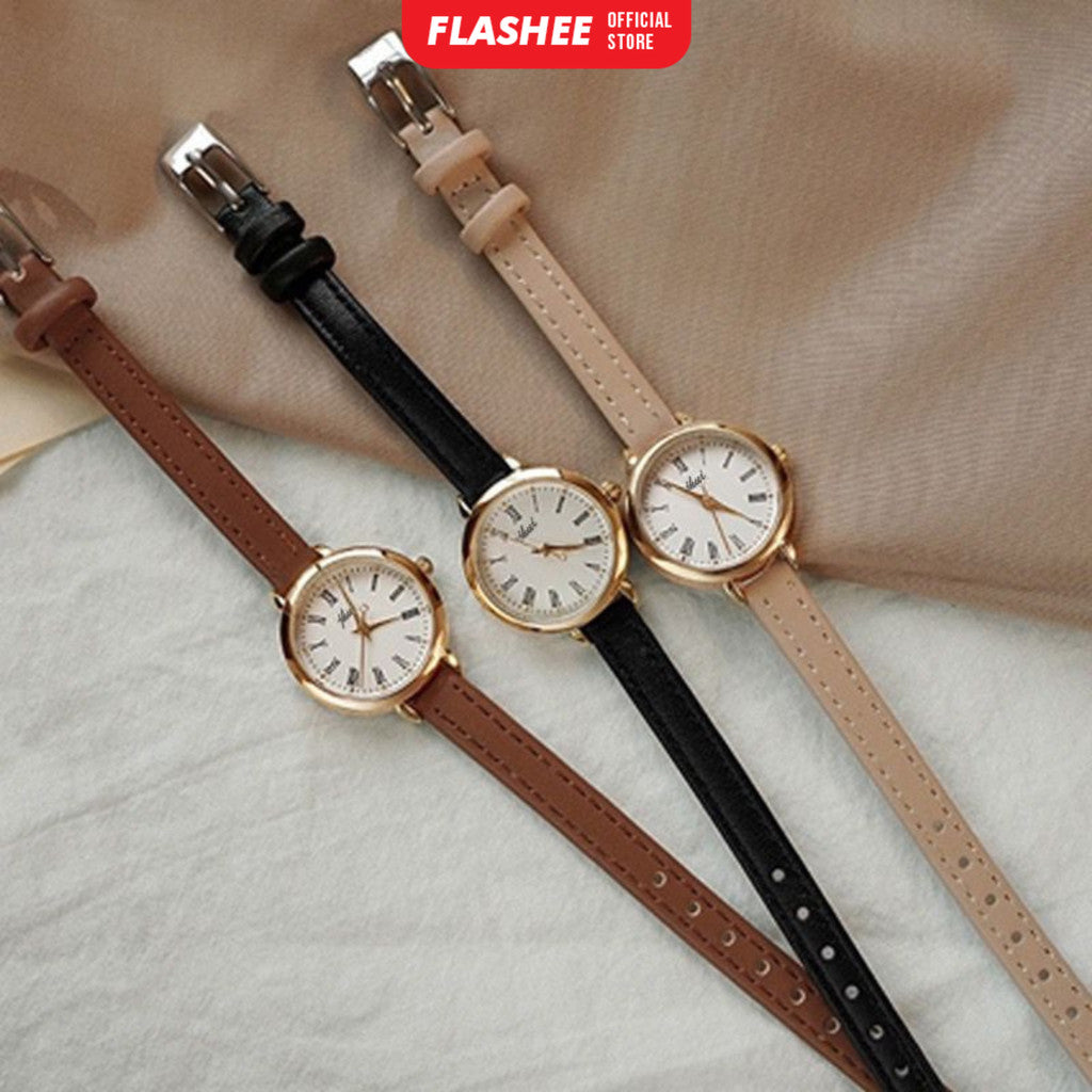 Flashee Jam Tangan Anya Casual Wanita Bulat Watch Korean Fashion Jam Tangan Quartz Strap PU