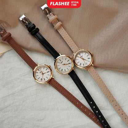 Flashee Jam Tangan Anya Casual Wanita Bulat Watch Korean Fashion Jam Tangan Quartz Strap PU